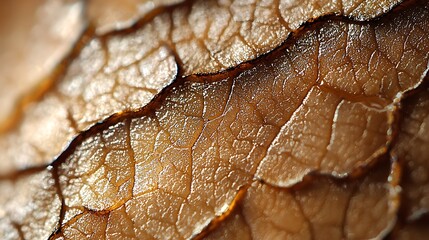 Wall Mural - A close-up of brown leaf veins, glistening in the light like a natural mosaic.