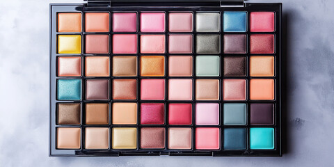 Colorful Makeup Palette with Assorted Eyeshadadows in Various Hues and Shades for Professional Cosmetics and Beauty