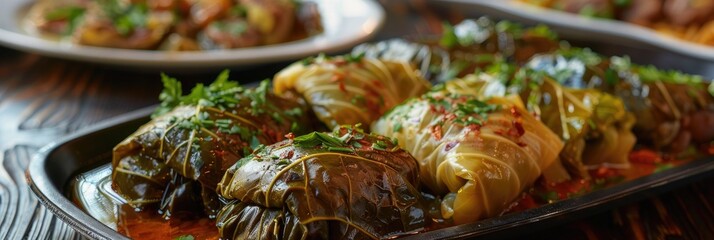 Wall Mural - Recipe for Stuffed Cabbage Rolls and Grape Leaf Dish