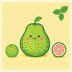 Wall Mural - Cute Cartoon Guava with Smiling Face Illustration