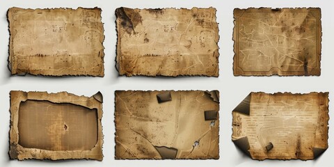 Poster - Four pieces of old paper with torn edges