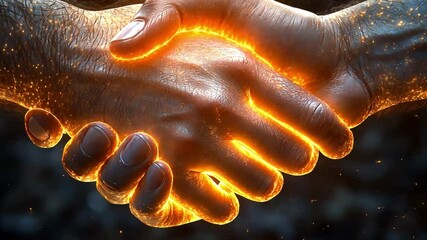 Poster - The hands interlock, radiating a vibrant glow, representing partnership and shared purpose amidst a dark backdrop.