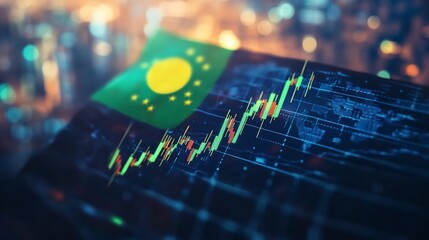 Brazil flag with stock market finance economy trend graph digital technology 