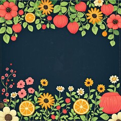 Poster - Colorful Floral Border with Copy Space