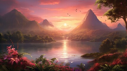 Wall Mural - landscape with tropical vibes realistic