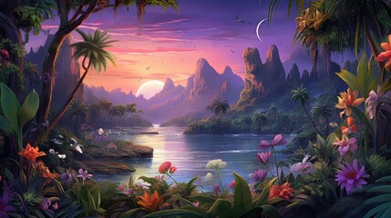 Wall Mural - landscape with tropical vibes realistic