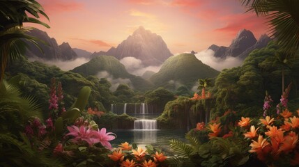 Wall Mural - landscape with tropical vibes realistic