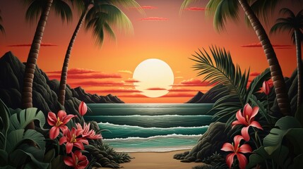 Wall Mural - landscape with tropical vibes realistic