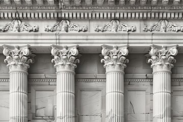 Poster - A historic building with ornate columns, in black and white