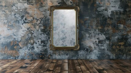 Empty frame on a textured concrete wall with a wooden floor