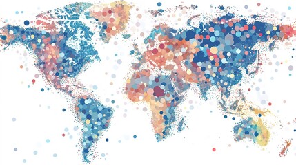 Poster - This photo depicts a world map with a multitude of dots, illustrating various locations across the globe, A web of globally connected remote workers