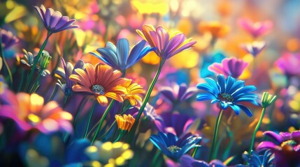 Vibrant flowers blooming in sunlight