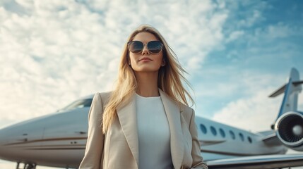 Wall Mural - Confident Businesswoman Boarding Private Jet to Conquer International Markets