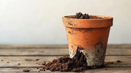 Poster - Damaged flower pot with spilled soil 