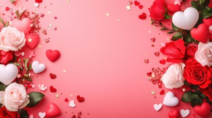 Wall Mural - Valentine s Day Background with Roses and Hearts