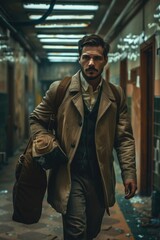 Aufkleber - A business professional walking down a corporate hallway, possibly heading to a meeting or appointment