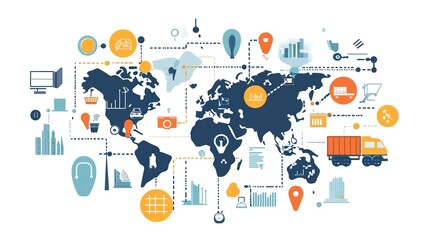 Sticker - International Supply Chain Management, international supply chain management with an image depicting the flow of goods, information