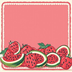 Wall Mural - Watermelon and Strawberry Frame with Pink Background