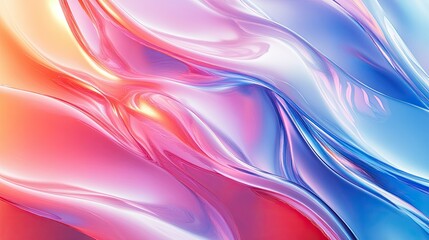 Fototapete - 3D-rendered bright glass waves with a fluid texture and colorful gradient, forming an abstract and dynamic background.