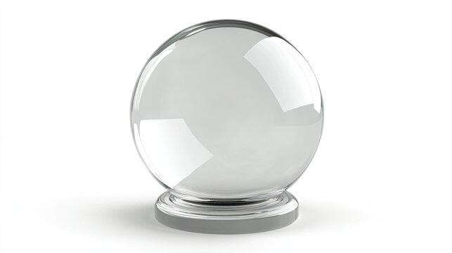 3D-rendered transparent sphere with a circular base, isolated on a white background with generous copy space.