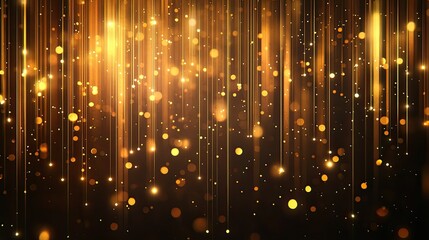 Poster - Abstract vertical gold lighting lines with glowing sparkles on a dark background, creating a luxurious design style with ample space for text or branding.