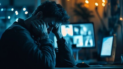 Poster - Picture of depressed man losing his job suffering fail crisis ai generative concept