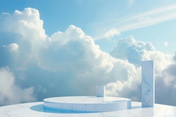 Poster - A white pedestal floating among clouds, ideal for use in fantasy or conceptual scenes