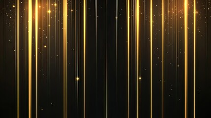 Poster - Elegant vertical lighting lines in glowing gold, set against a black background with sparkling effects. Perfect for luxury-themed designs with space for text.