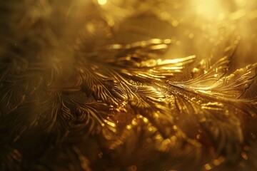 Poster - A close-up shot of a golden feather lying on a table
