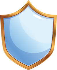 Poster - cartoon style blue shield with golden frame providing safety and security