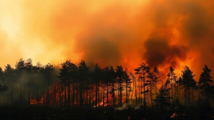 Canvas Print - Smoke from a forest fire can travel miles, affecting air quality far away.