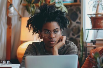 Canvas Print - A person sitting at a desk with a laptop, possibly working or studying