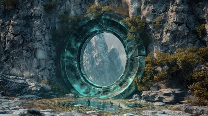 Poster - A circular structure surrounded by rocks and sand