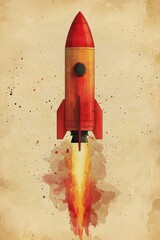 Wall Mural - retro rocket launch illustration