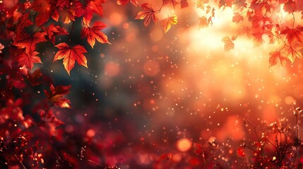 Wall Mural - An abstract autumn nature background features glowing leaves and warm colors in a picturesque scene.