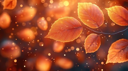 Wall Mural - An abstract autumn nature background features glowing leaves and warm colors in a picturesque scene.