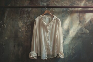Aufkleber - A single white shirt hanging on a clothes rack, great for fashion or interior design concepts