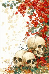 Poster - Skulls and Flowers