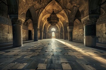 Poster - A large room with numerous columns and arches