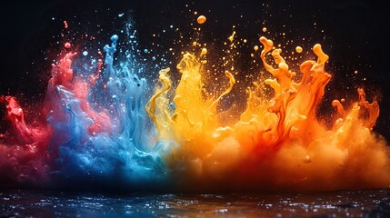 Wall Mural - dynamic and vivid fluid effects are created by color explosions against a black background.