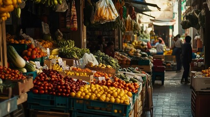 Wall Mural - A vibrant market with fresh produce