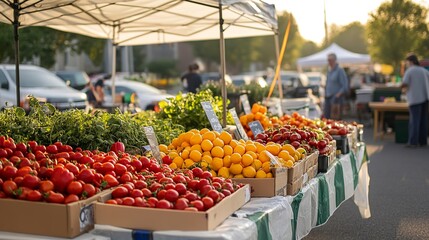 Poster - Early morning farmer market setup, Monday morning, fresh and lively