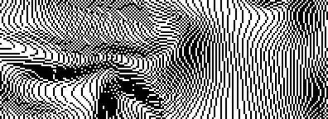 Poster - Dithered curved wavy texture. Black pixelated glitch lines background. Digitalized distorted stripes for banner, poster, flyer, brochure, booklet. Abstract rasterized noise overlay wallpaper. Vector