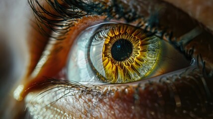 Wall Mural - A detailed view of an eye with a bright yellow iris, suitable for medical or scientific illustrations