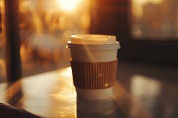 Sticker - A coffee cup sitting on a table