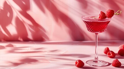 Raspberry Cocktail with a Pink Background