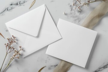 Aufkleber - Two white envelopes sit on a marble table, awaiting contents