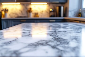 Marble top table and kitchen background with generative ai