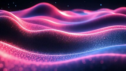 Poster - Bright waves of purple and pink light ripple gently, creating an ethereal atmosphere filled with glimmering particles.