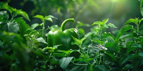 Wall Mural - Fresh green foliage and bell pepper